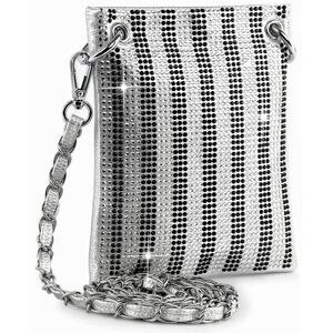 Silver Striped Rhinestone Studded Petite Crossbody Sling Handbag